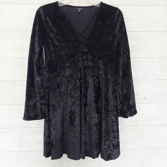 Black Long Top Size Small Flare Sleeves Velvet Rock Goth - Picture 5 of 6